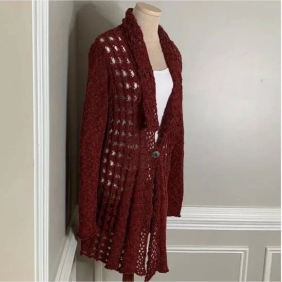 Soft Surroundings Rust Colored Crocheted Long Sleeve Cardigan Size Small - Picture 3 of 12